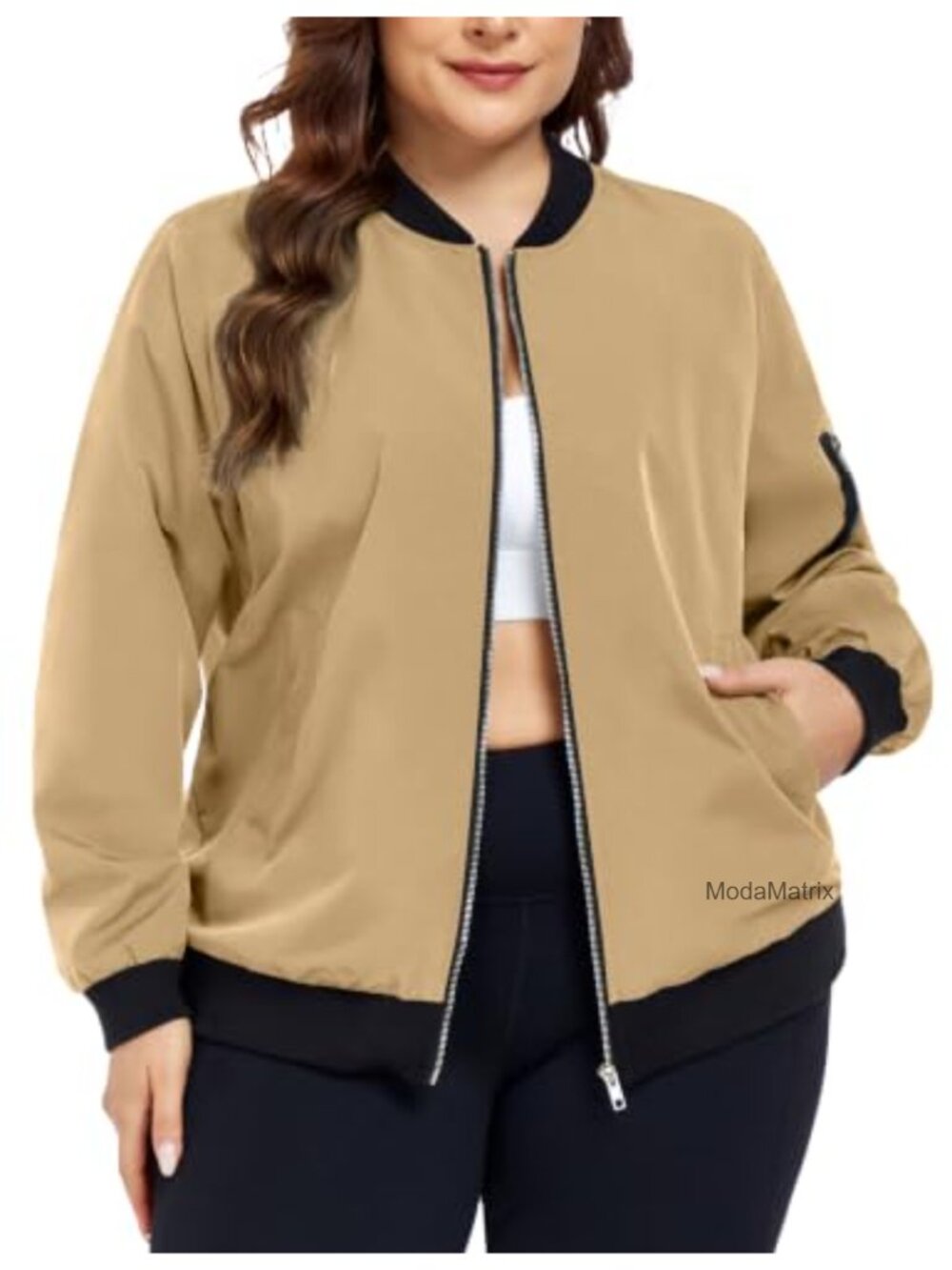 Plus Size Lightweight Bomber Jacket Zip Up Water Resistant